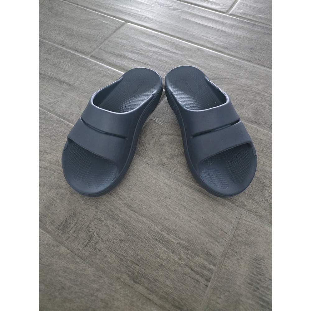OOFOS OOahh Slide Sandals Navy Blue Womens 7 Mens 5 Recovery Footwear Slip On